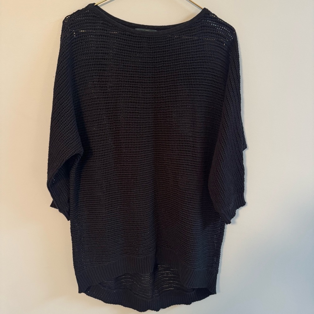 RALPH LAUREN LRL Women's Open Knit Sweater Linen Blend Black Size SMALL